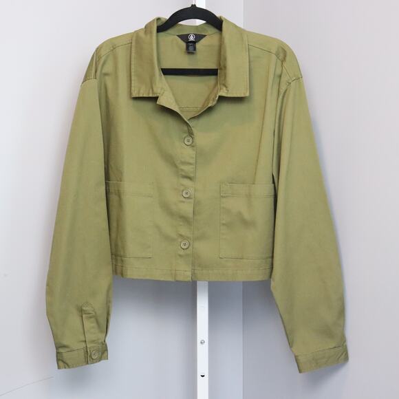Volcom Olive Green Cropped Jacket Size L - Picture 1 of 6